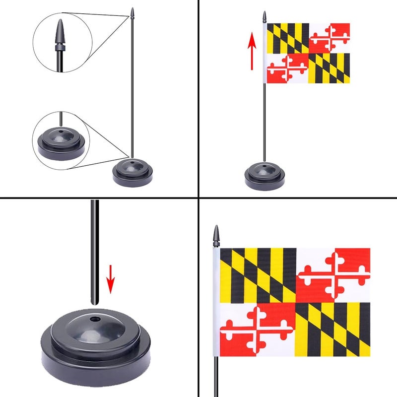 WXTWK 2 Pack USA Maryland Flag Maryland State Desk Flag Set - Mini Small Maryland Table Office Flags with Black 12" Solid Pole Stand Base Classroom Meeting Desktop Decorations - Image 4